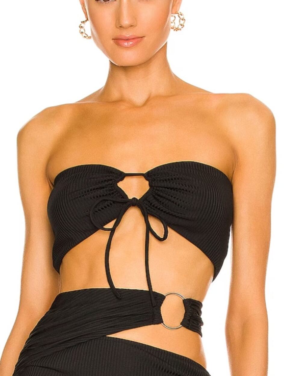 H:ours Black Tube Top SMALL Crop Keyhole Ribbed Knit Festival Revolve $138 NEW